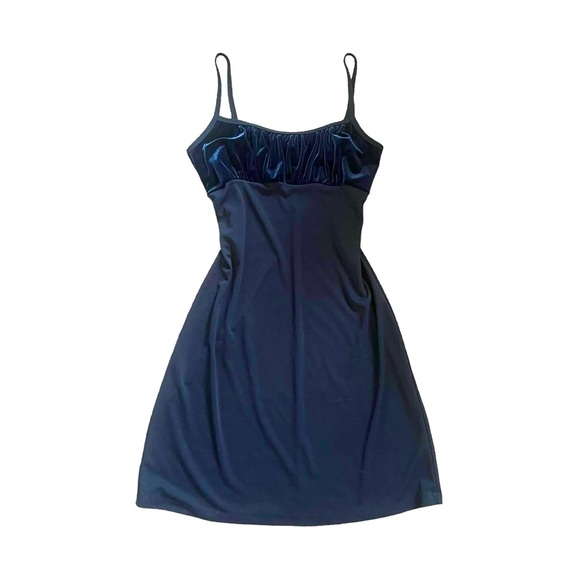 Rampage Dresses & Skirts - Vintage 90s Whimsigoth Dark Coquette Rampage Milkmaid Dress Navy Blue Velvet